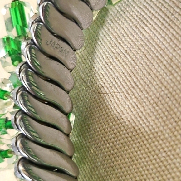 VINTAGE Made in Japan 60s Bracelet Green Glass and Silver Metal - Picture 5 of 6